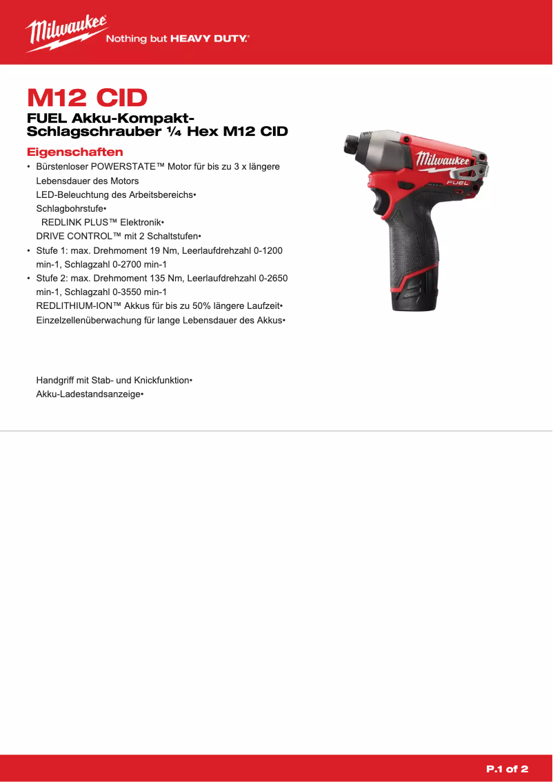 Page 1 of the manual User Manual Milwaukee M12 CID
