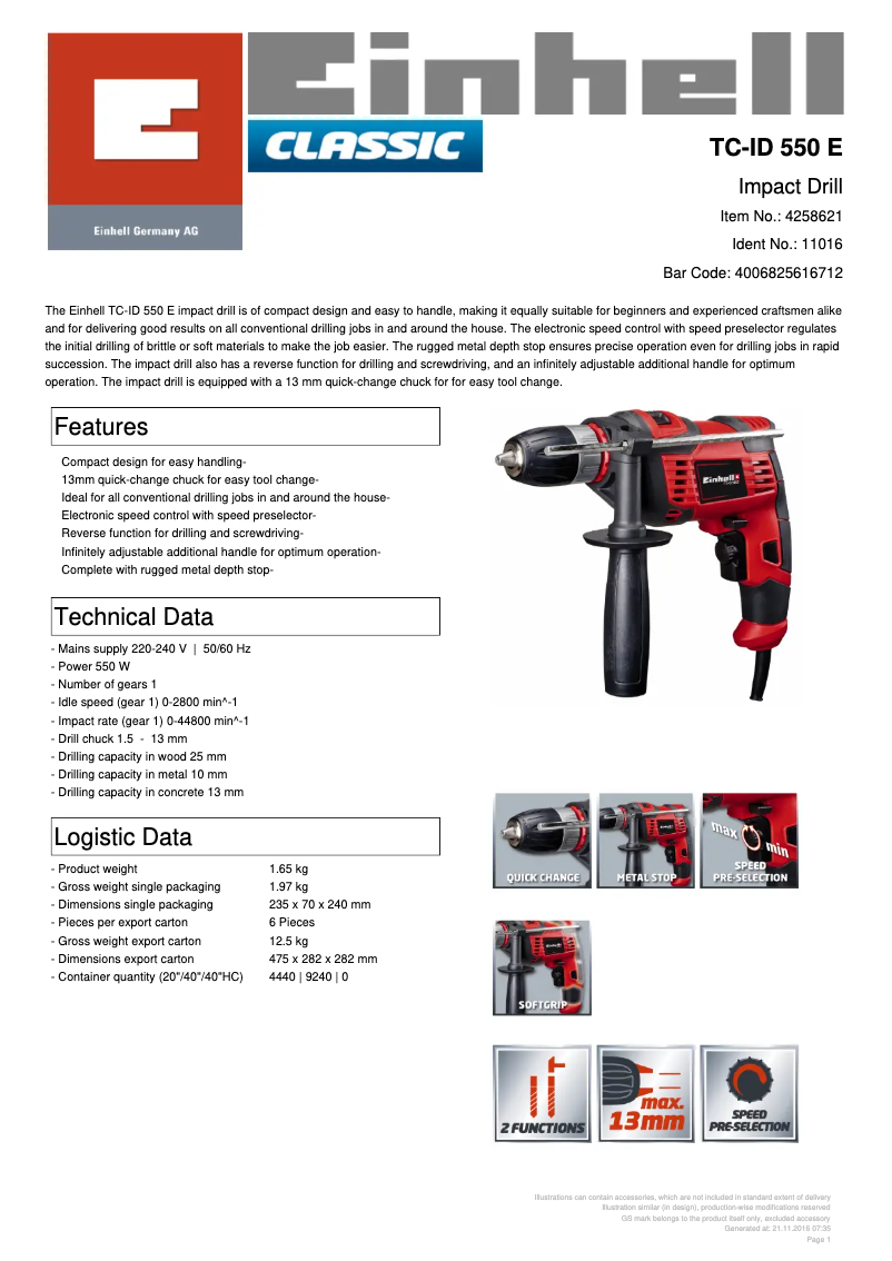 First page image of the manual for TC-ID 550 E