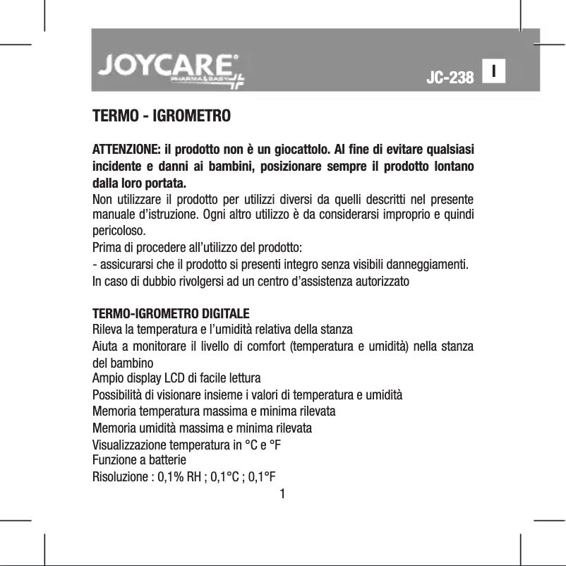 First page image of the manual for JC-238