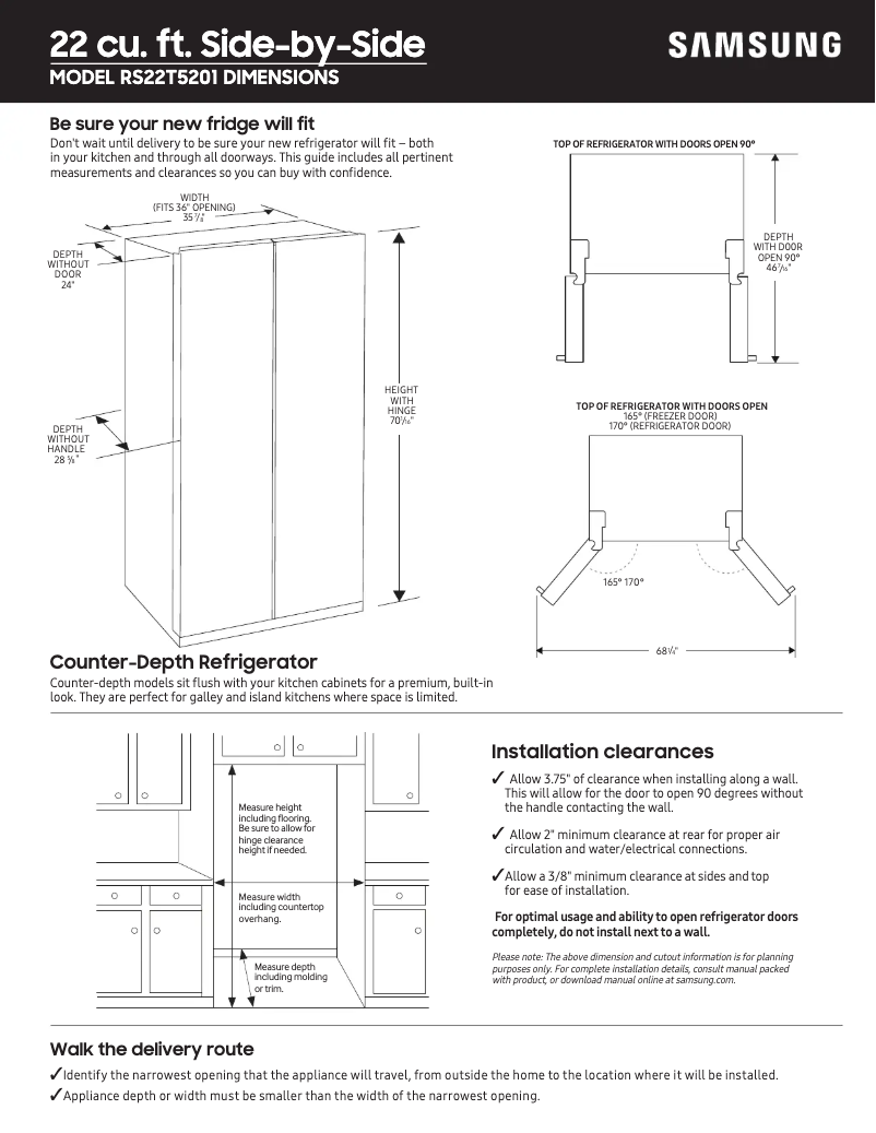 Page 1 of the manual Instructions / Assembly Samsung RS22T5201SR