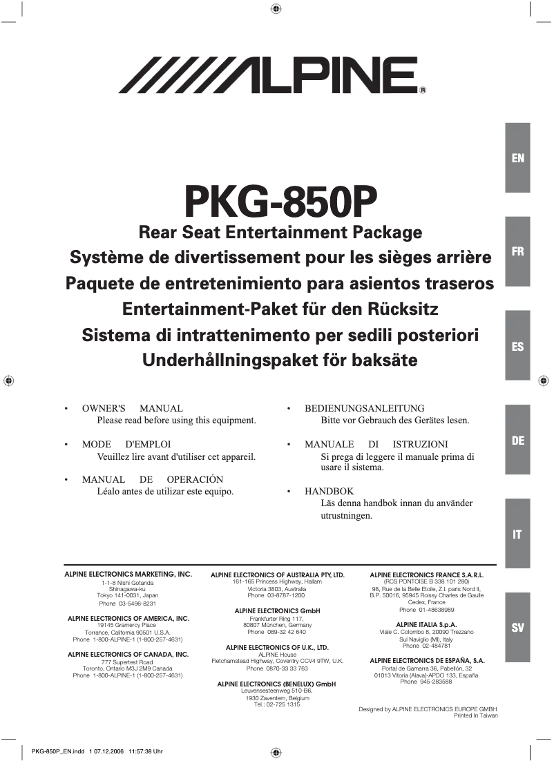 Page 1 of the manual User Manual Alpine PKG-850P