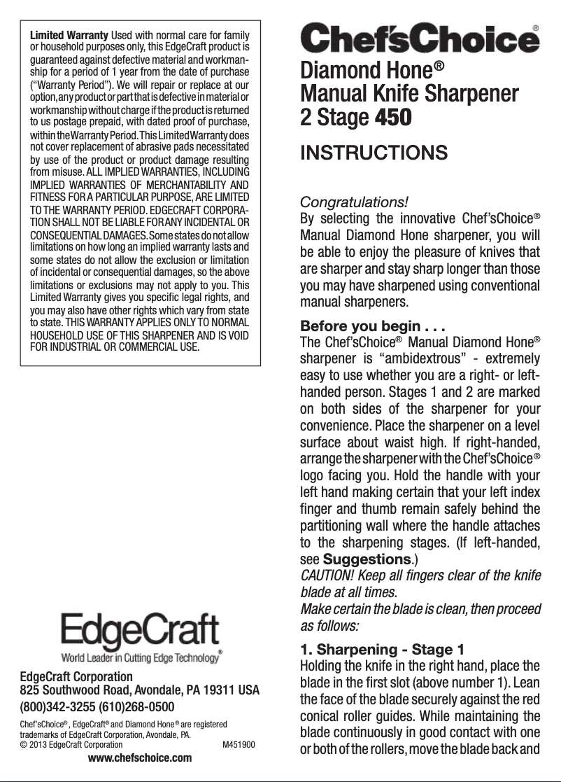 First page image of the manual for Diamond Hone 450