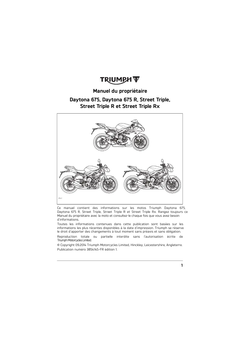 Page 1 of the manual User Manual Triumph Daytona 675 R (2015)