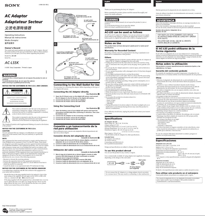First page image of the manual for AC-LS5K