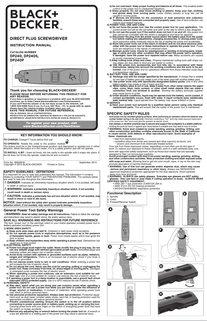 Page 1 of the manual User Manual Black & Decker DP240