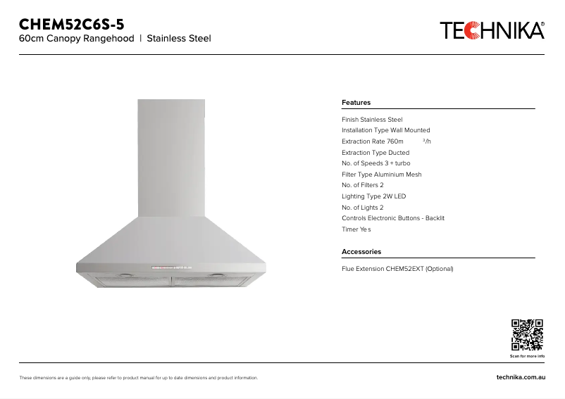 Page 1 of the manual Technical Sheet Technika CHEM52C6S-5