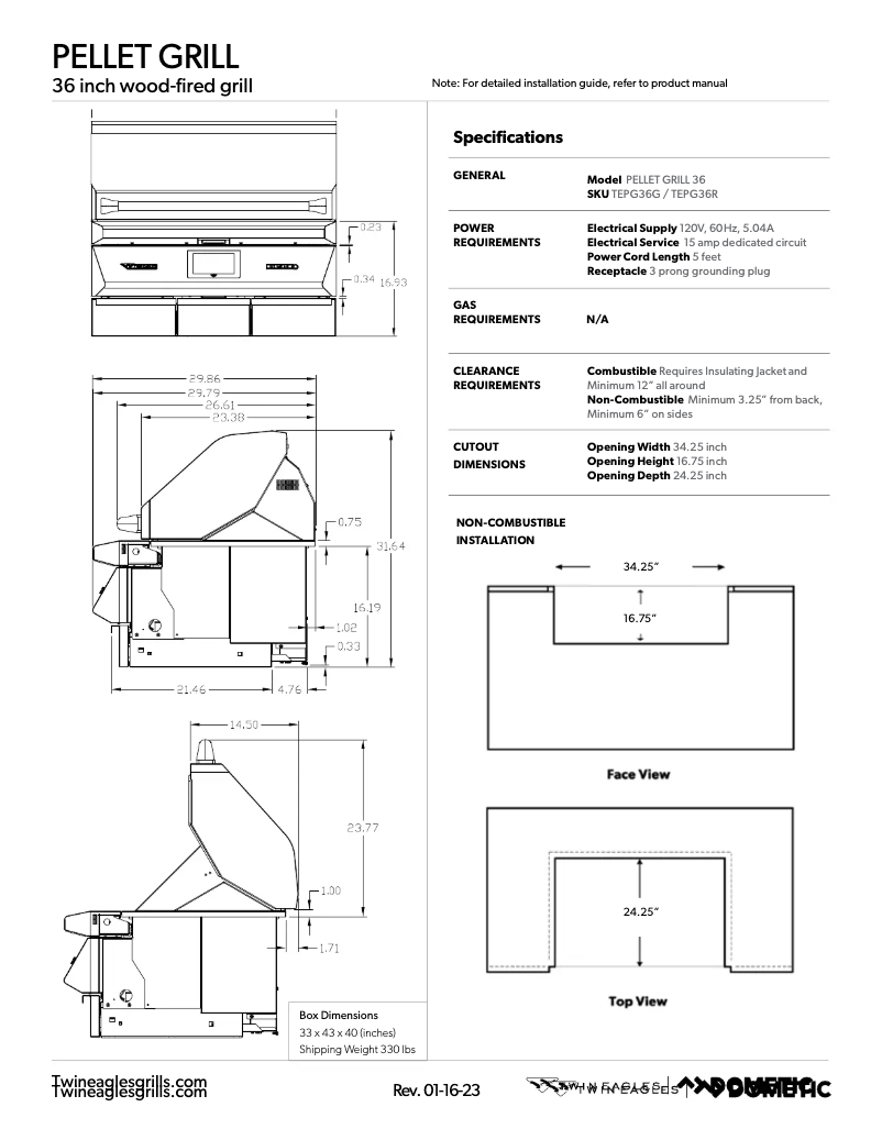 Page 1 of the manual Technical Sheet Twin Eagles TEPG36R