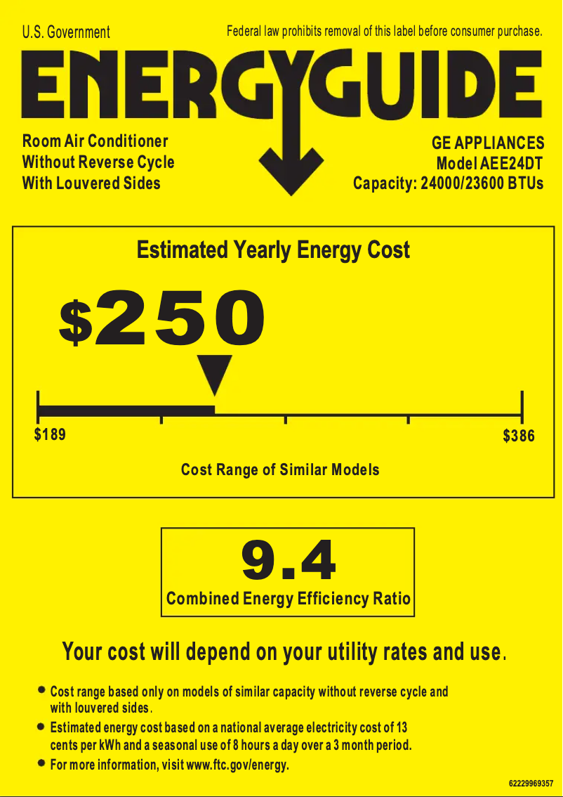 Page 1 of the manual Energy Label GE AEE24DT