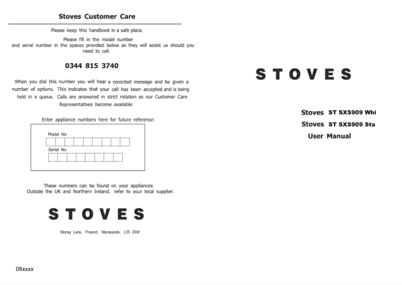 Page 1 of the manual User Manual Stoves SXS909