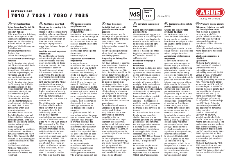 Page 1 de la notice Instructions / montage Abus 7025