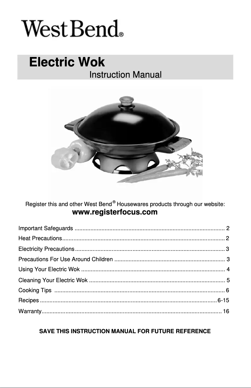 Page 1 of the manual User Manual WestBend 79586R