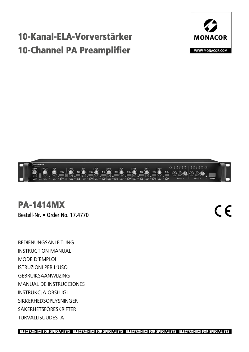 Page 1 of the manual User Manual Monacor PA-1414MX