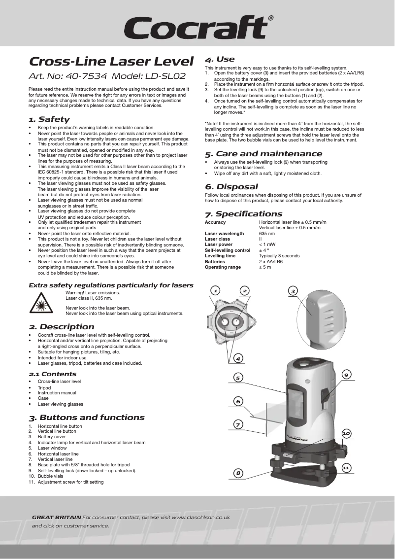 First page image of the manual for 40-LD-SL02