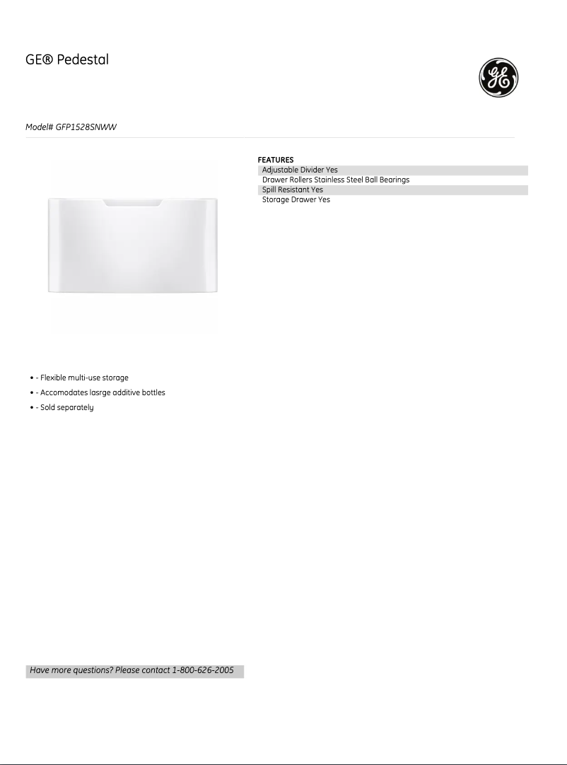 Page 1 of the manual Technical Sheet GE GFP1528SNWW