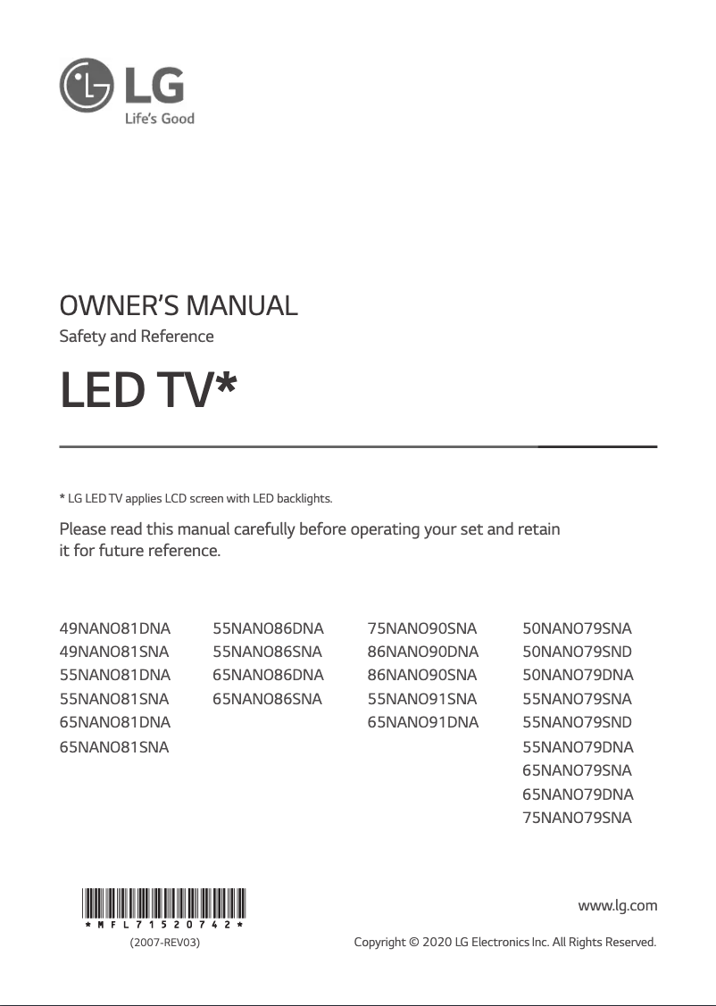 Page 1 of the manual User Manual LG 65NANO86SNA