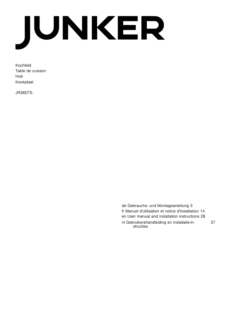 Page 1 of the manual User Manual Junker JR36DT54