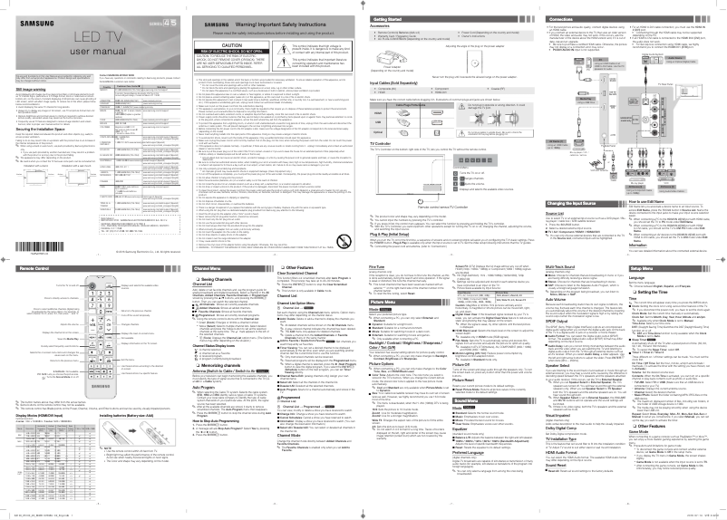 First page image of the manual for UN32K4100AF