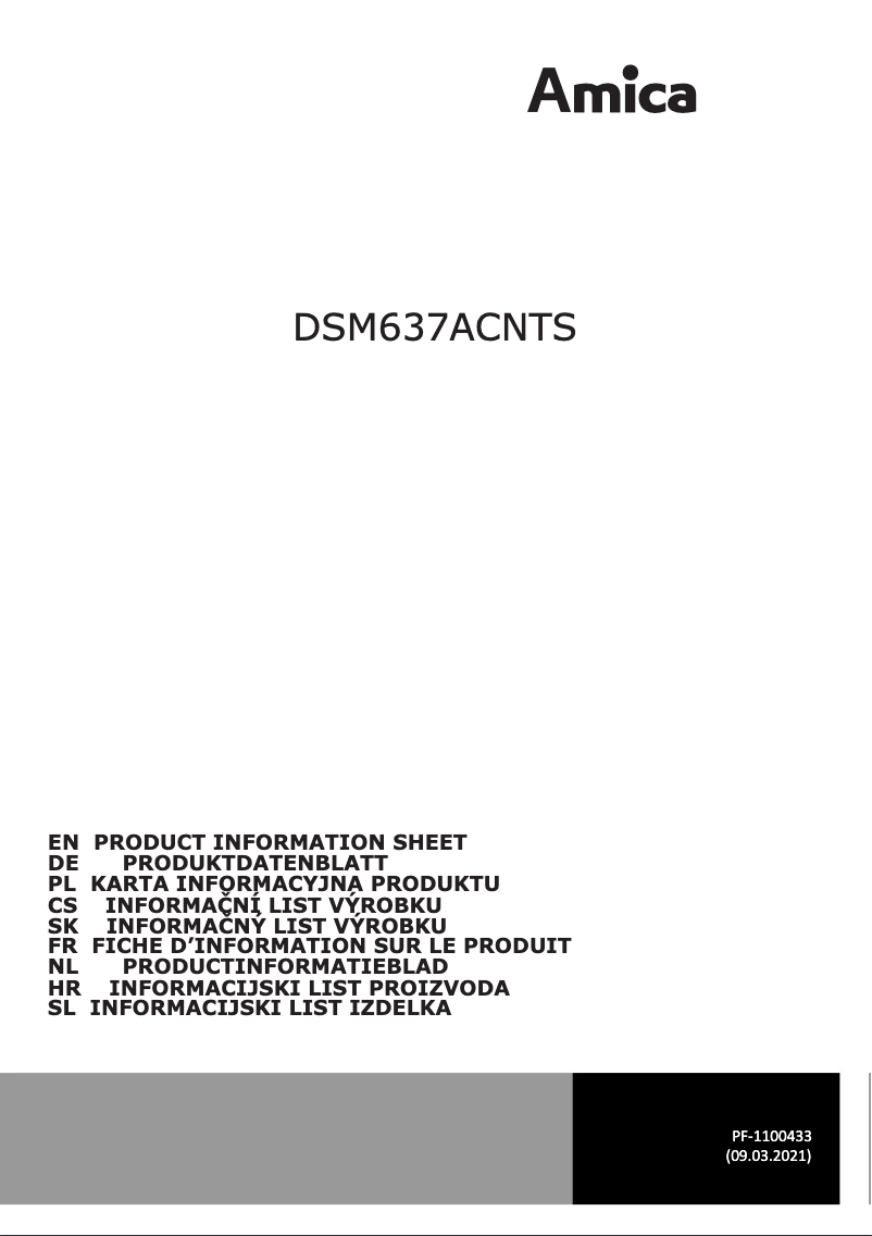 Page 1 of the manual Technical Sheet Amica DSM637ACNTS