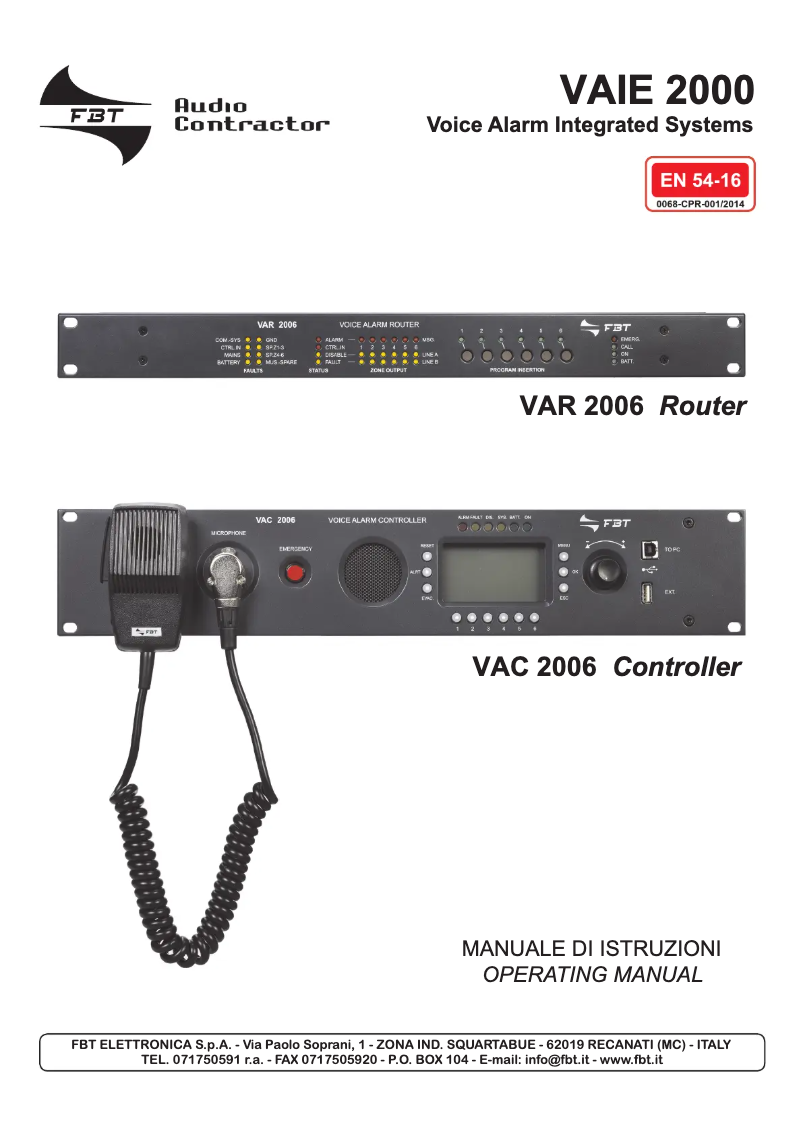 Page 1 of the manual User Manual FBT VAC 2006