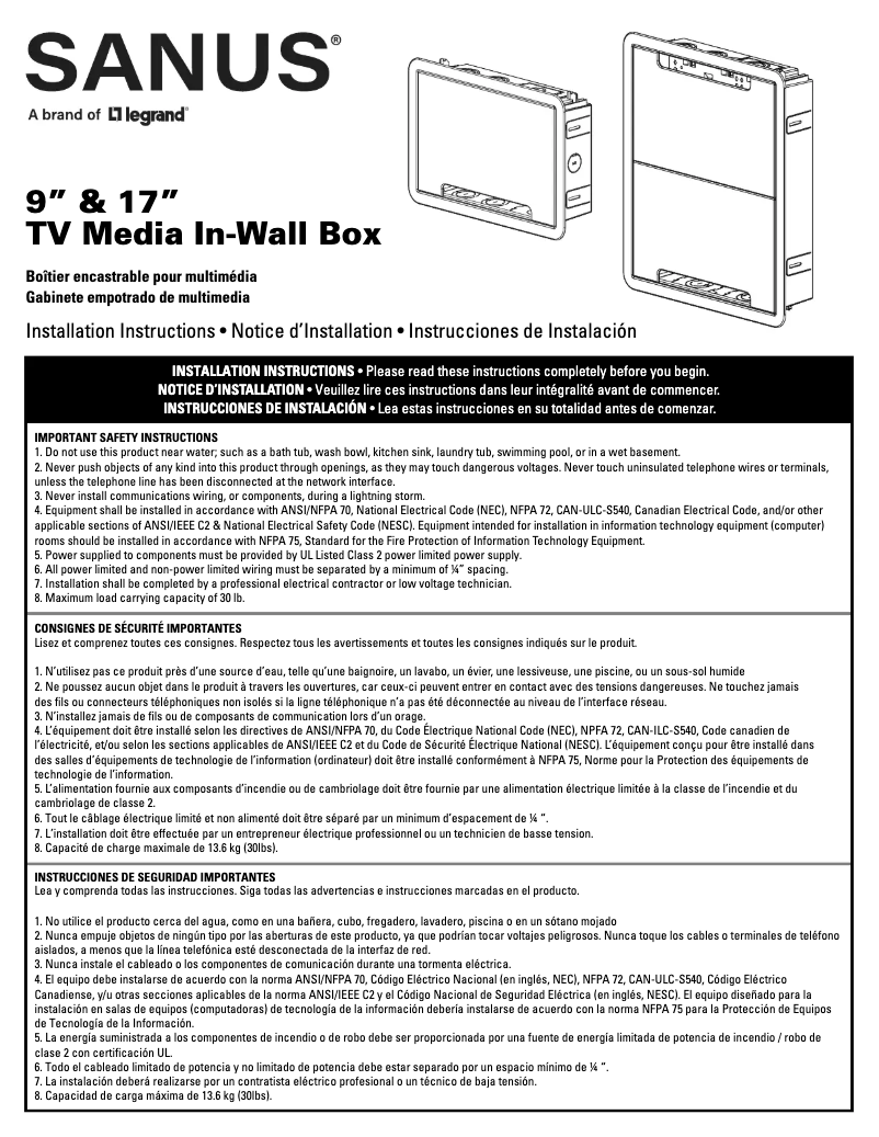 First page image of the manual for SA-IWB9-W1