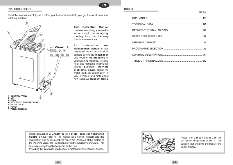 Page 1 of the manual User Manual Candy LB CTT82TVAR