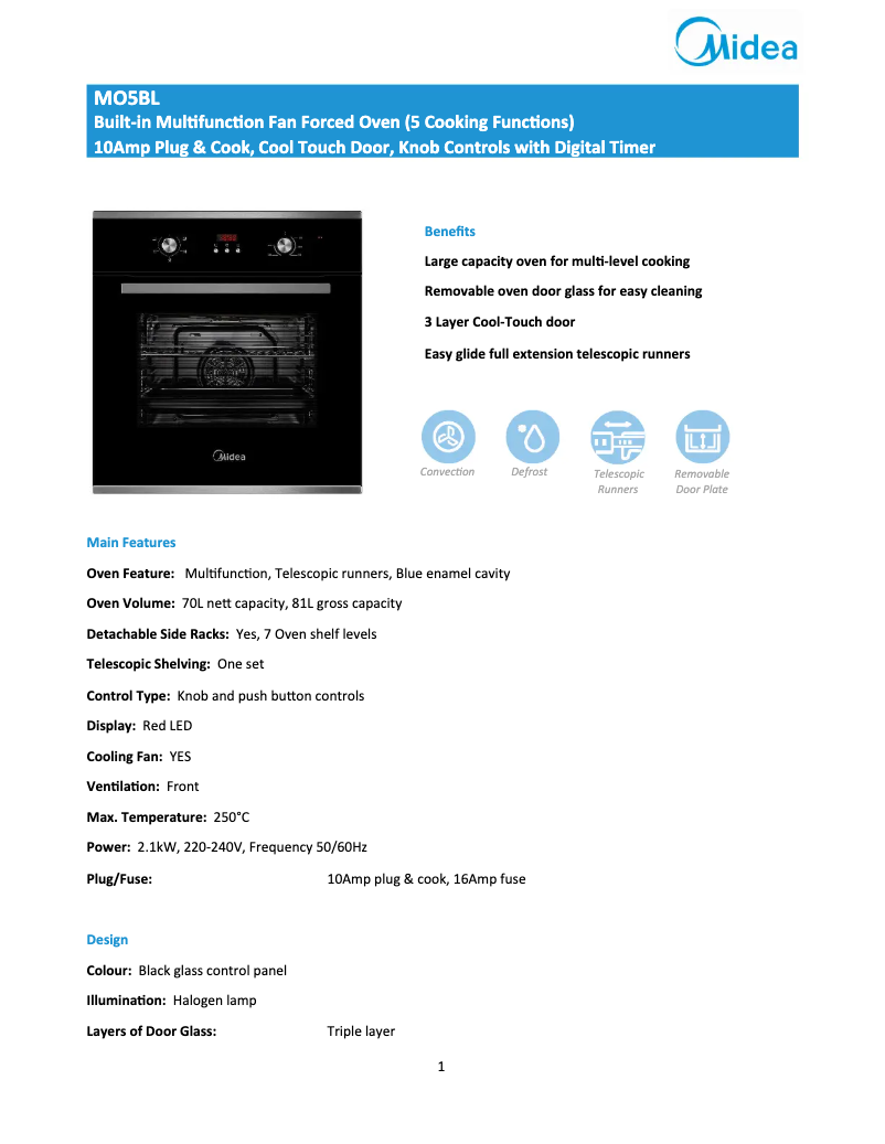 Page 1 of the manual Technical Sheet Midea MO5BL
