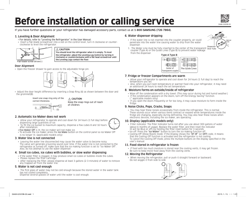 Page 1 of the manual Installation Guide Samsung RF28T5A01SR