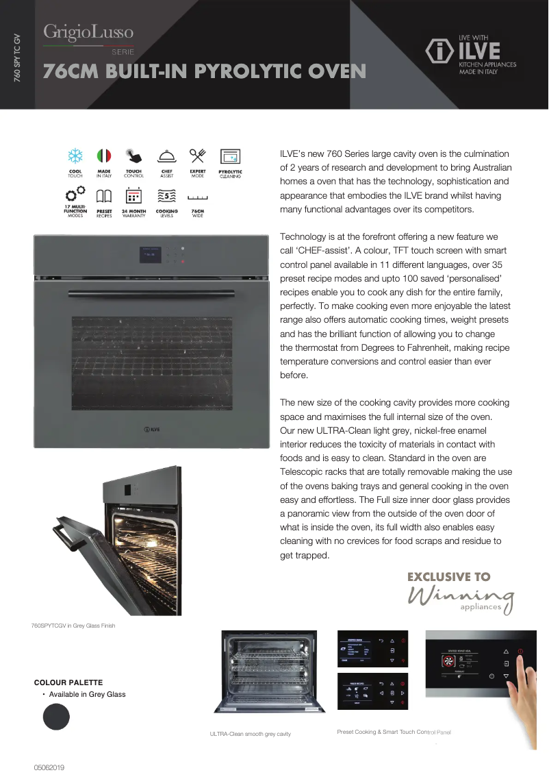 Page 1 of the manual Technical Sheet Ilve 760SPYTCGV