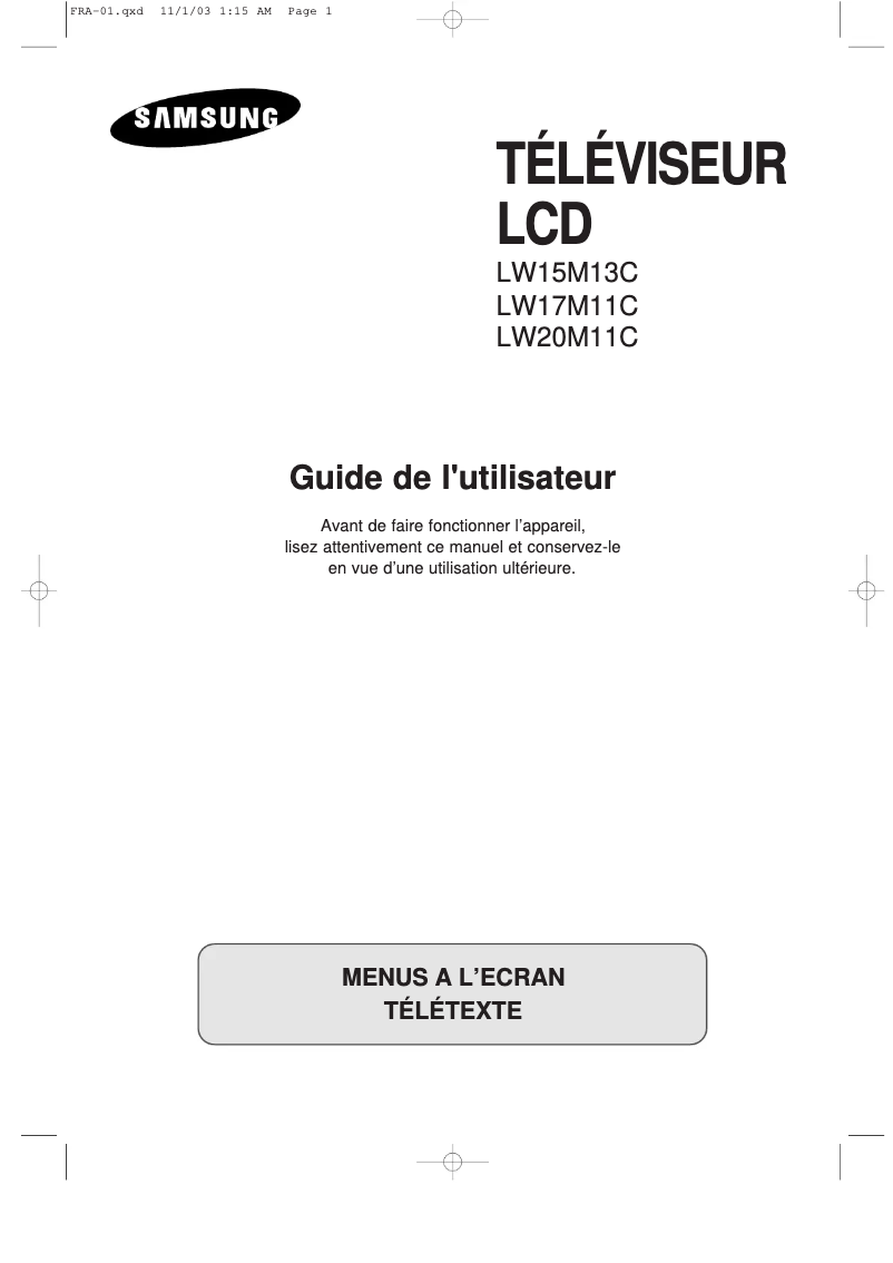 Page 1 of the manual User Manual Samsung LW20M11C