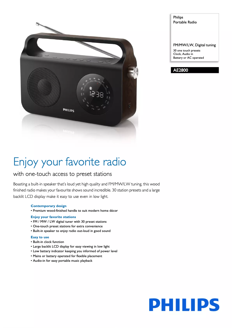 Page 1 of the manual Brochure Philips AE2800