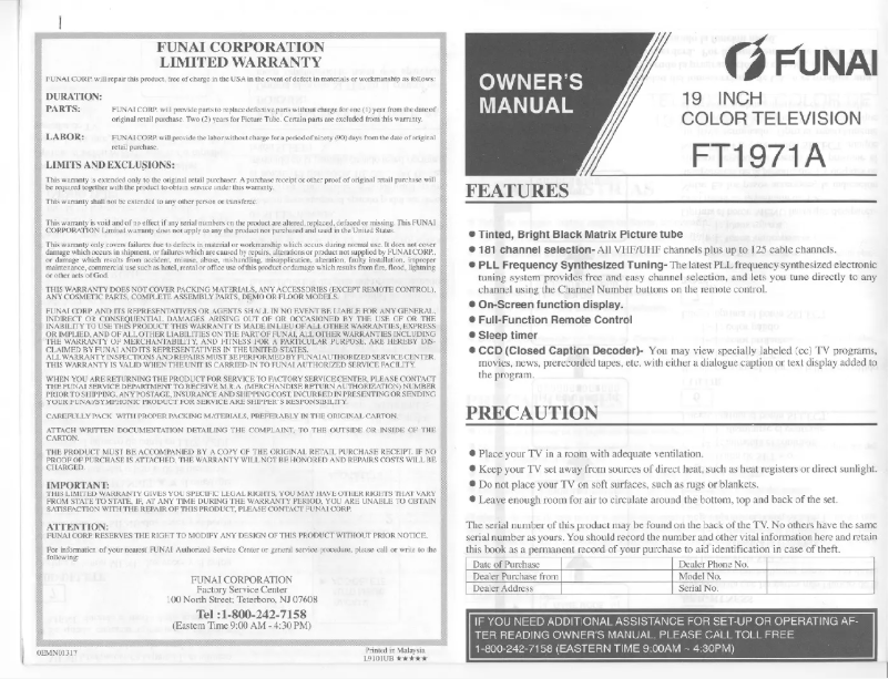 Image de la première page du manuel de l'appareil FT1971A