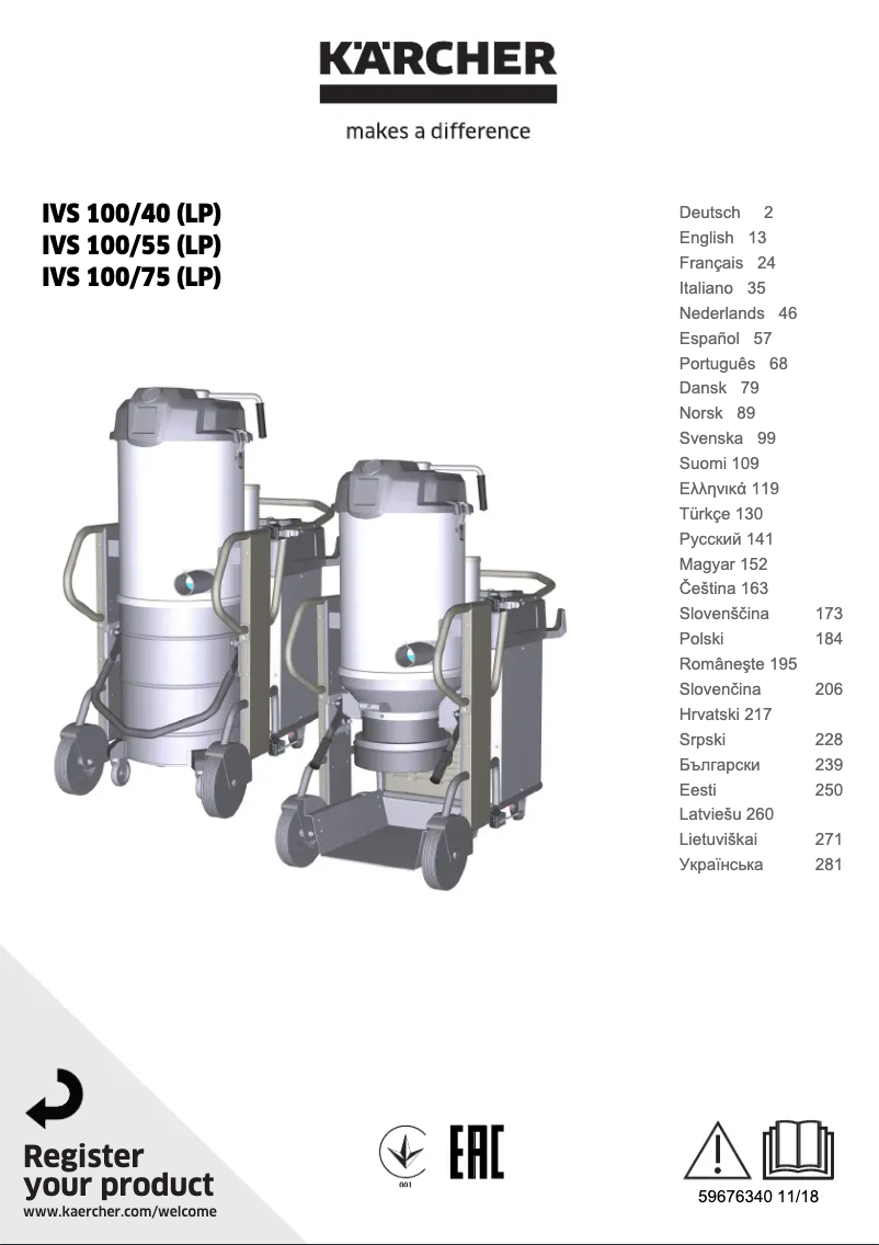 Page 1 de la notice Manuel utilisateur Kärcher IVS 100/55 Lp