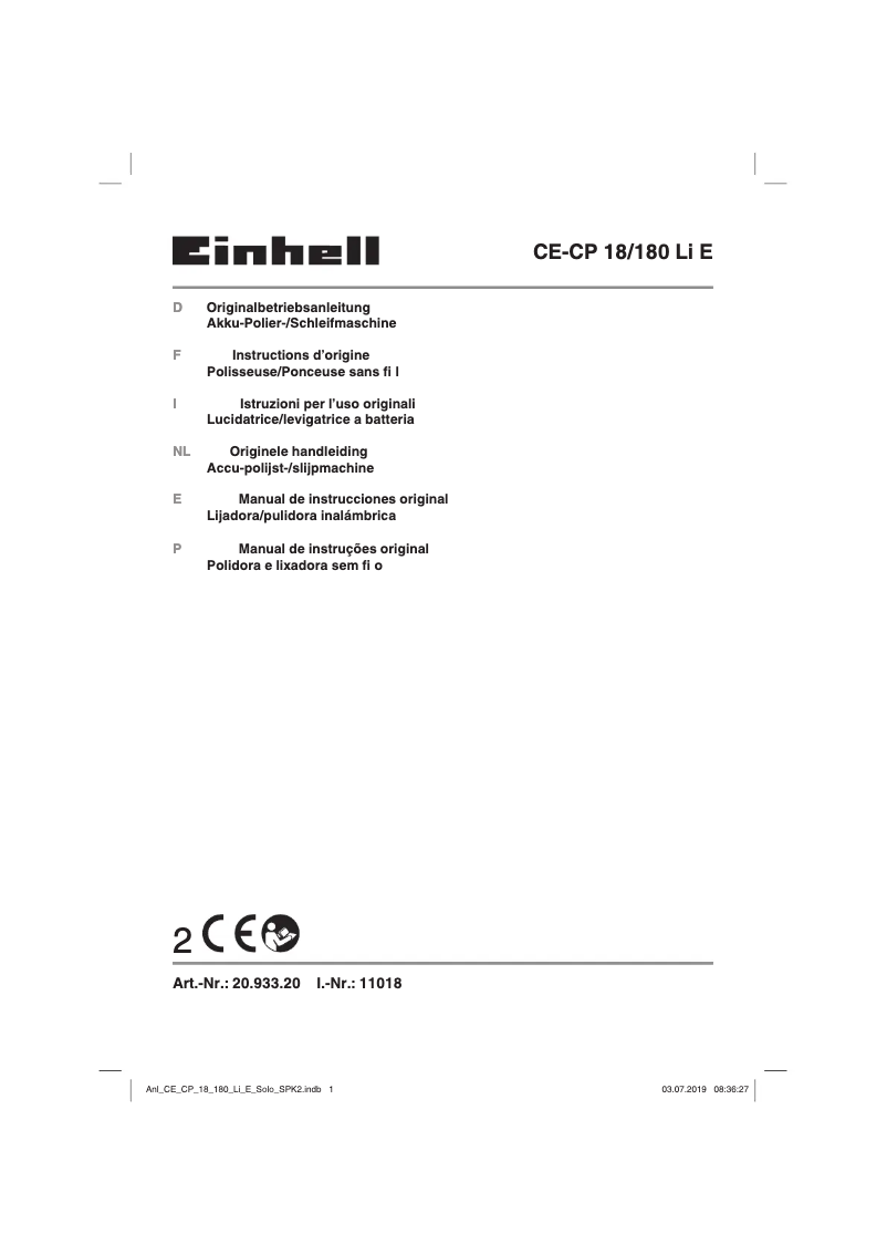 Page 1 of the manual User Manual Einhell CE-CP 18/180 Li E-Solo