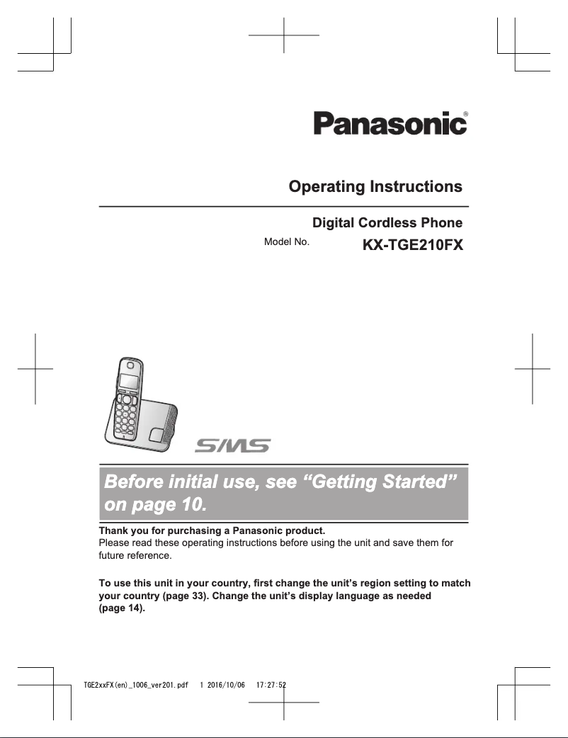 First page image of the manual for KX-TGE210FX