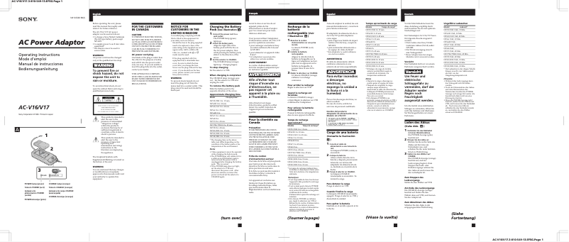 Page 1 of the manual User Manual Sony AC-V17