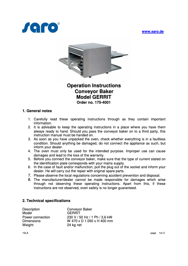 Page 1 de la notice Manuel utilisateur Saro GERRIT