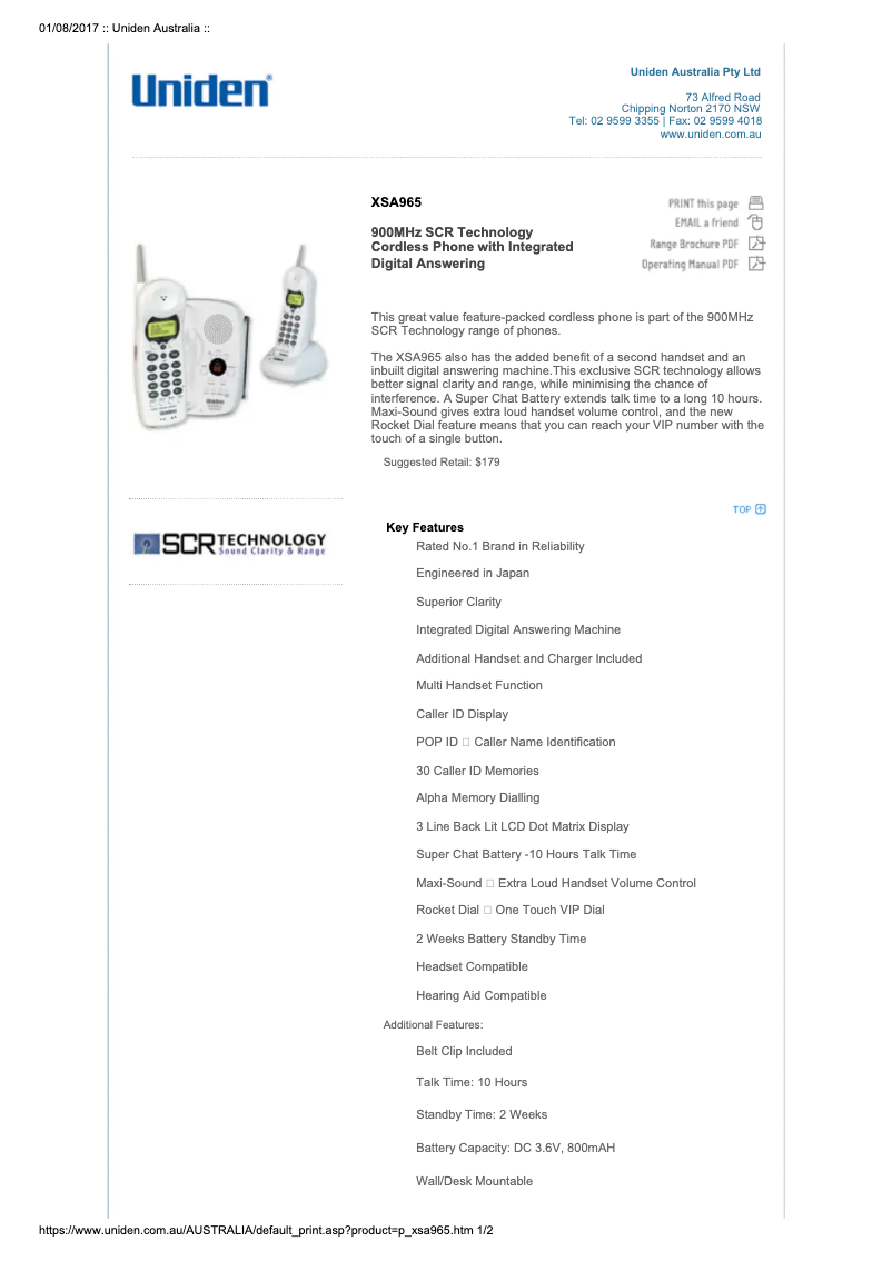 Page 1 of the manual User Manual Uniden XSA 965