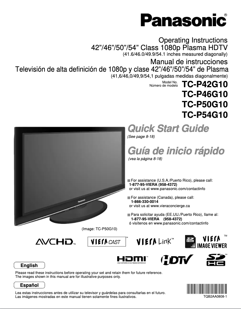 First page image of the manual for TC-P46G10