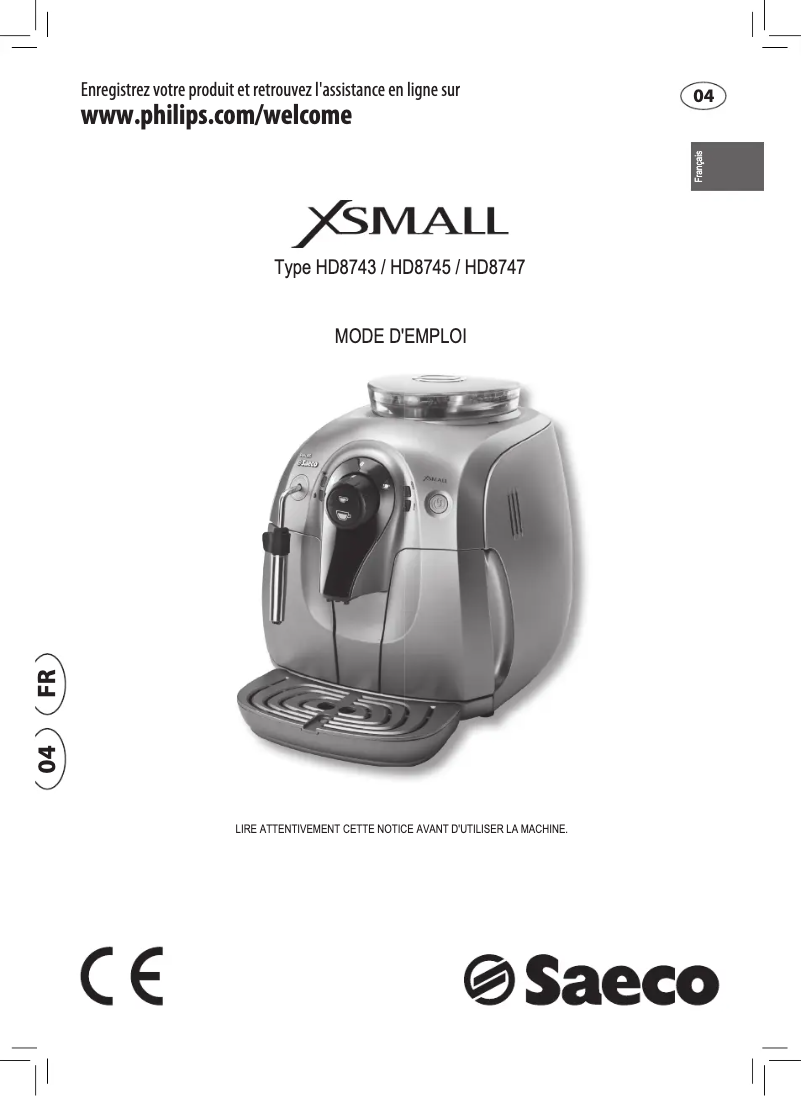 First page image of the manual for Saeco Xsmall HD8747