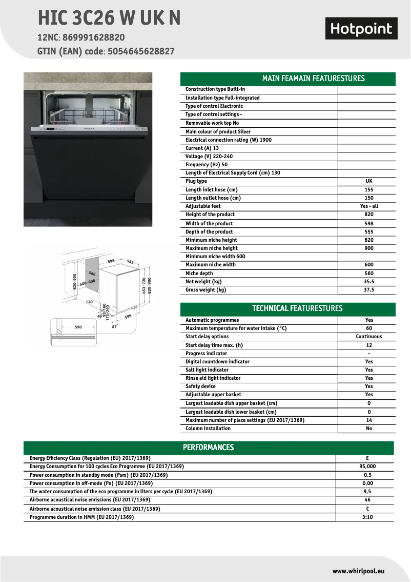 First page image of the manual for HIC 3C26 W UK N