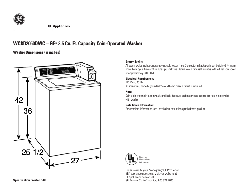 First page image of the manual for WCRD2050DWC