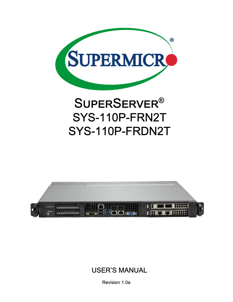 Page 1 of the manual User Manual Supermicro SuperServer SYS-110P-FRN2T