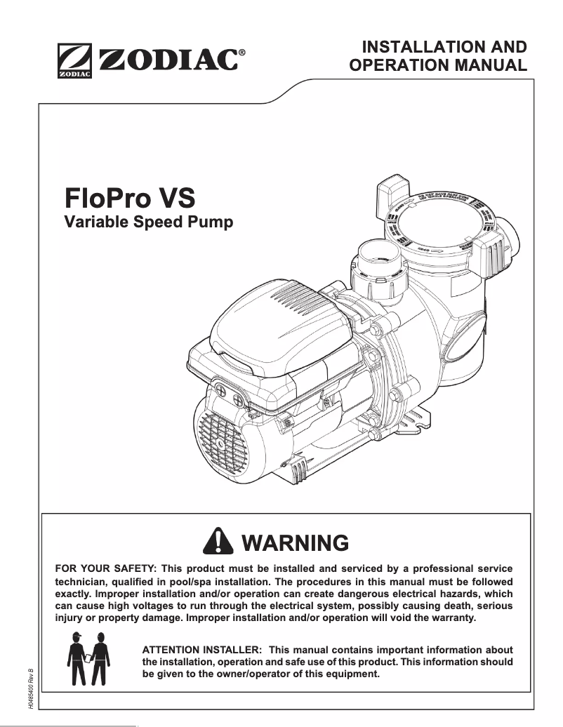 Page 1 of the manual User Manual Zodiac FloPro VS