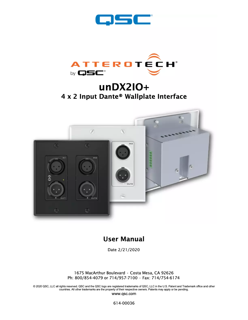 Page 1 of the manual User Manual QSC unDX2IO+