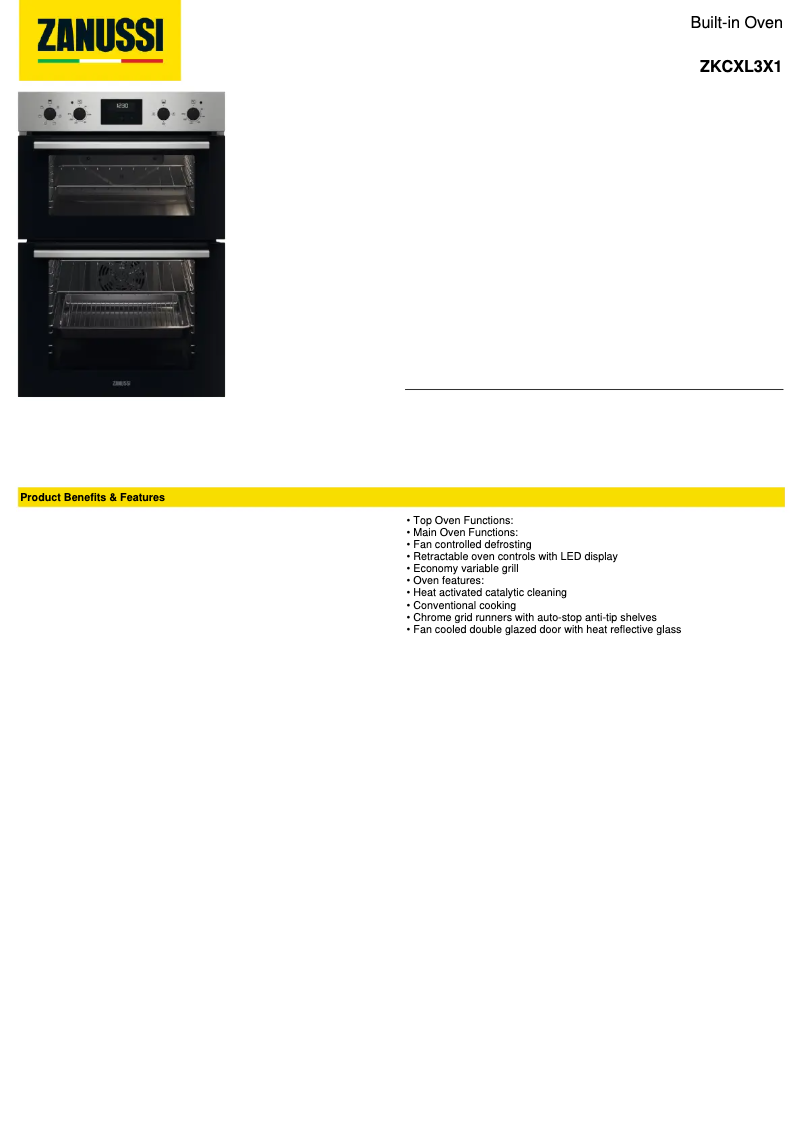 Page 1 of the manual Technical Sheet Zanussi ZKCXL3X1