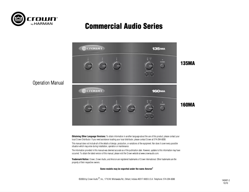 Page 1 of the manual User Manual Crown 160MA