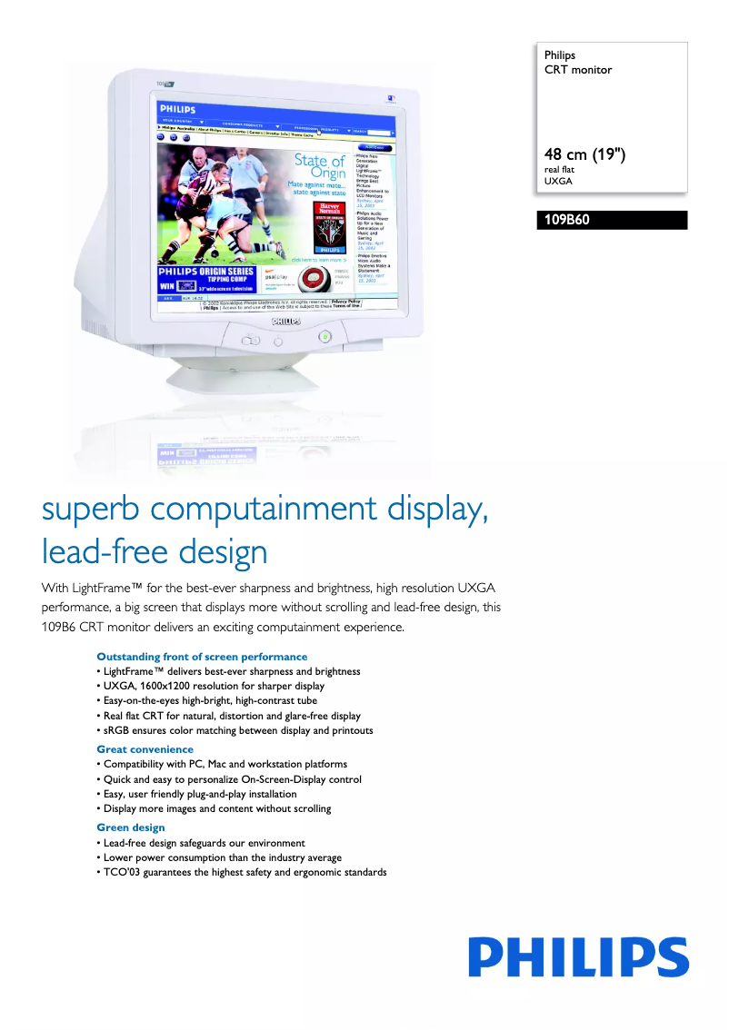 Page 1 of the manual Technical Sheet Philips 109B60