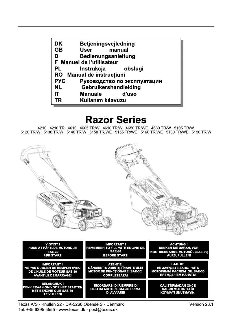 First page image of the manual for Razor 4650 TR/WE