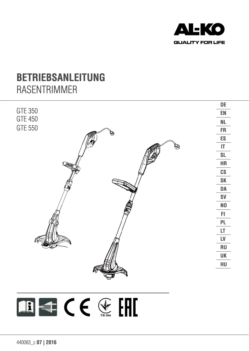 First page image of the manual for GTE 350 Classic