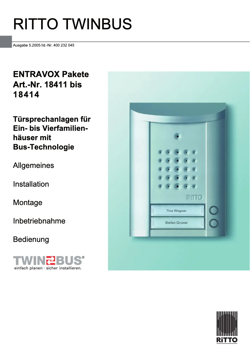 Page 1 of the manual User Manual Ritto 1841320